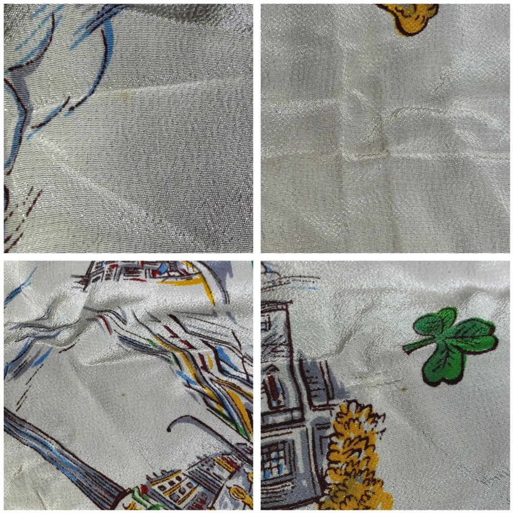 Vintage Dublin‎ Ireland Souvenir Scarf Green White headscarf Landmarks STAINED - Picture 7 of 8